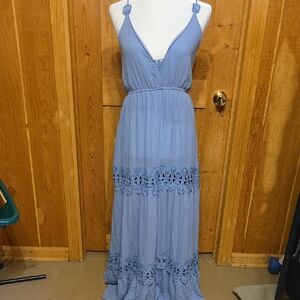 Ark & Co Blue Plunge Neck Maxi Sundress